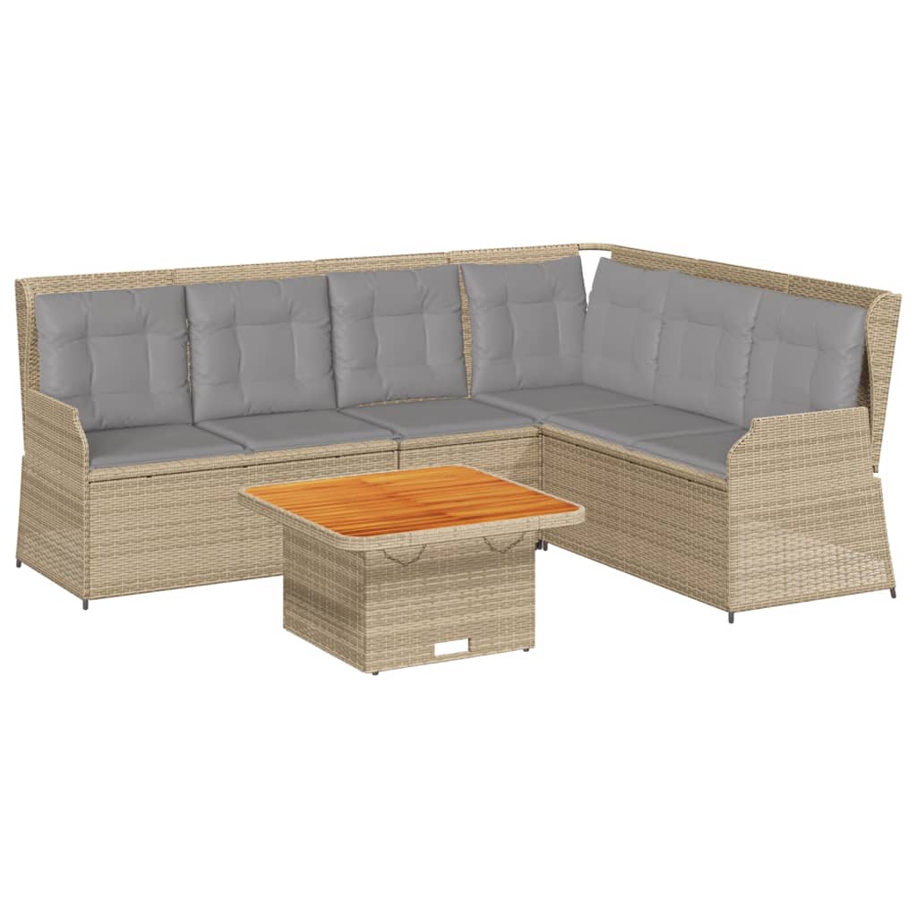 Set muebles de jardín 5 pzas con cojines ratán sintético beige