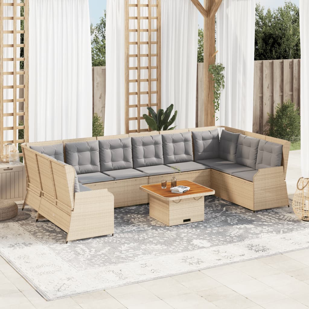 Vetonek Set de muebles de jardín y cojines 7 pzas ratán sintético beige