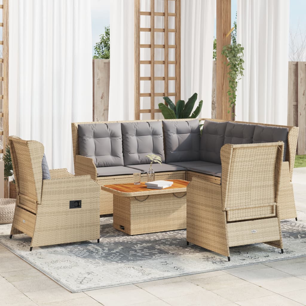 Vetonek Set de muebles jardín con cojines 6 pzas ratán sintético beige