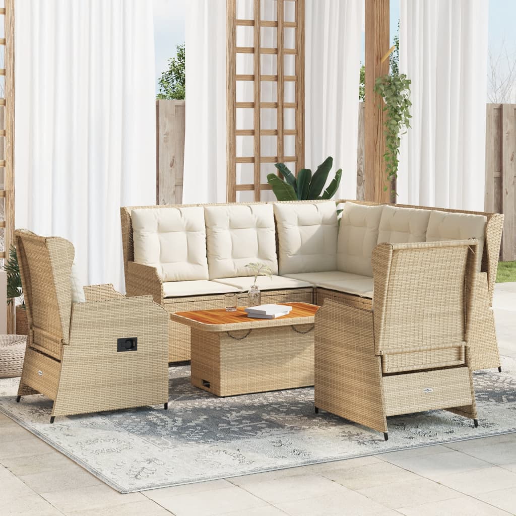 Vetonek Set de muebles jardín con cojines 6 pzas ratán sintético beige