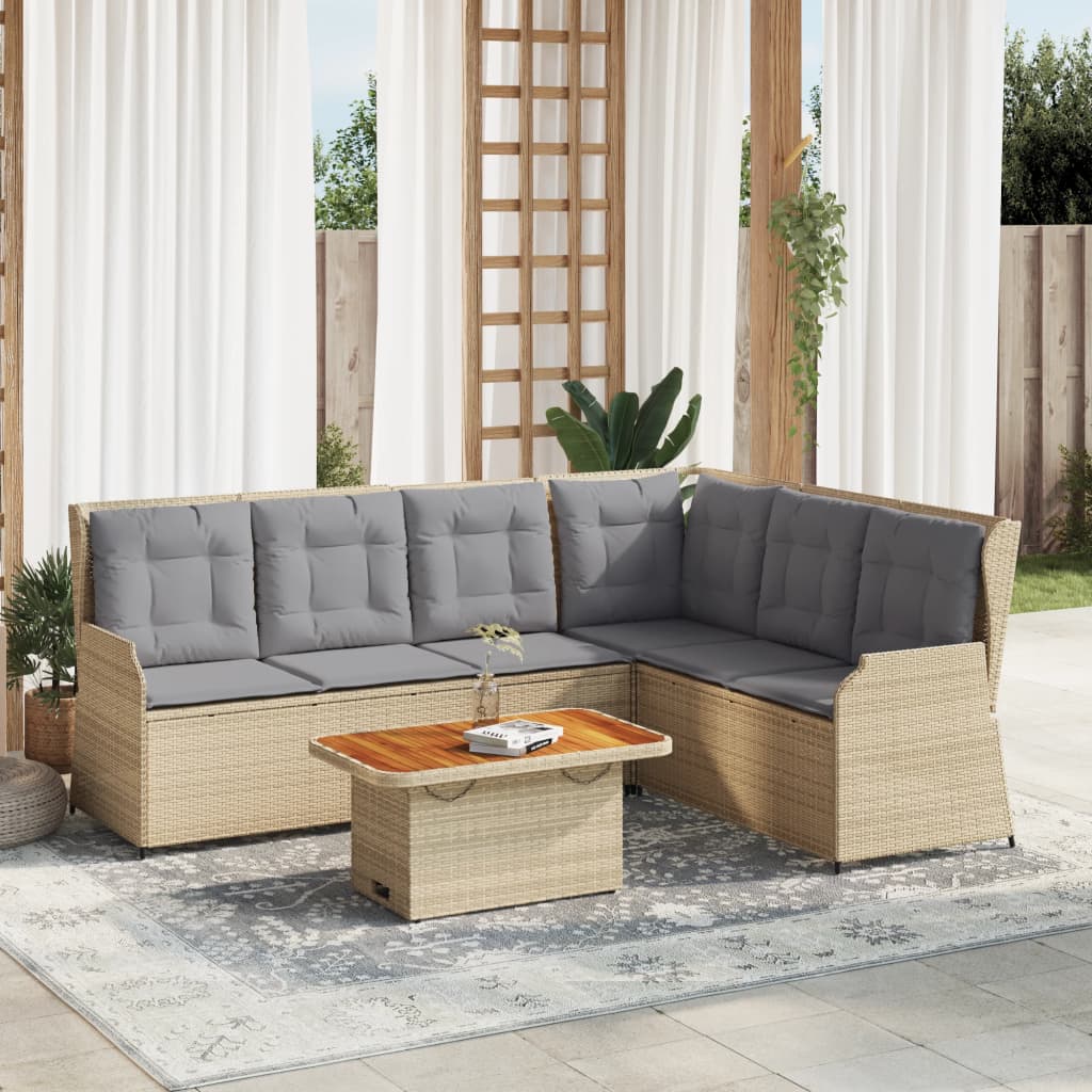 Vetonek Set muebles de jardín 5 pzas con cojines ratán sintético beige