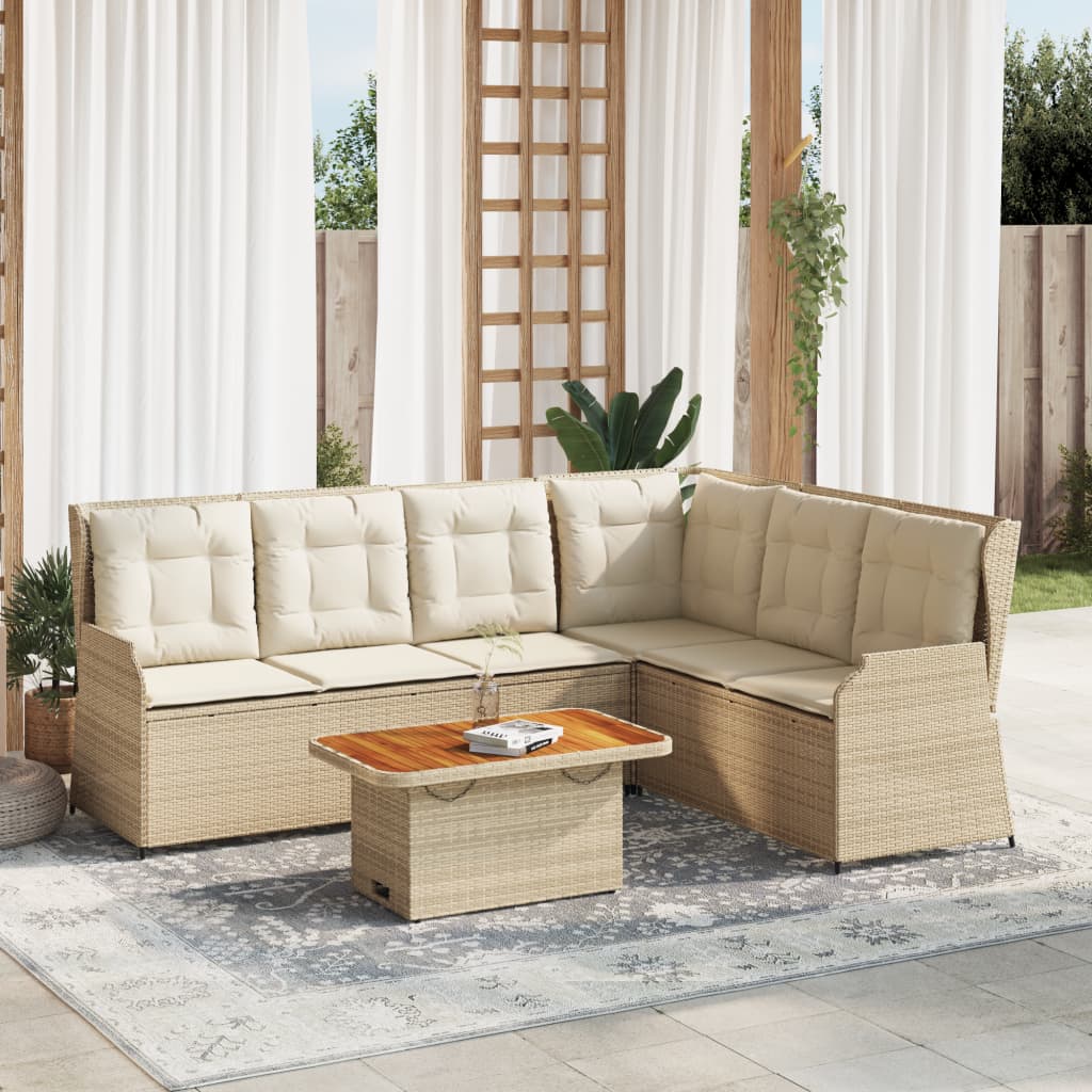 Vetonek Set muebles de jardín 5 pzas con cojines ratán sintético beige