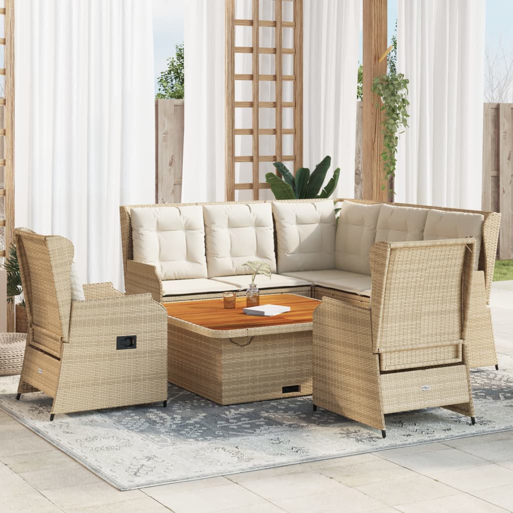 Vetonek Set de muebles jardín con cojines 6 pzas ratán sintético beige