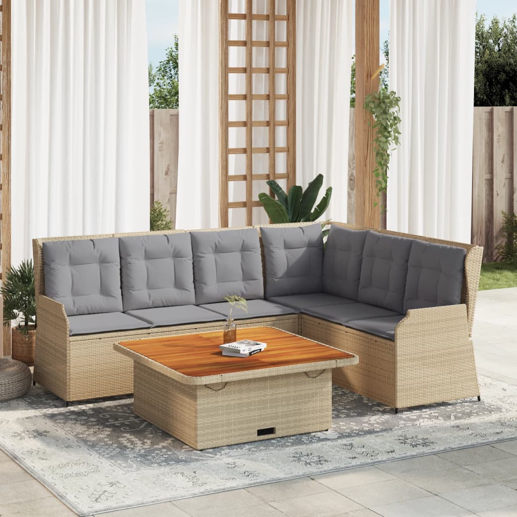 Vetonek Set muebles de jardín 5 pzas con cojines ratán sintético beige