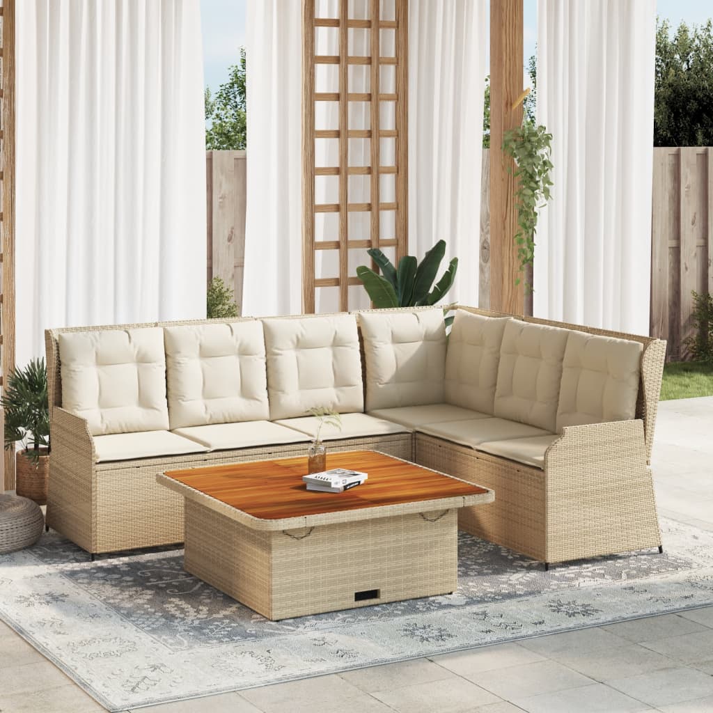 Vetonek Set muebles de jardín 5 pzas con cojines ratán sintético beige