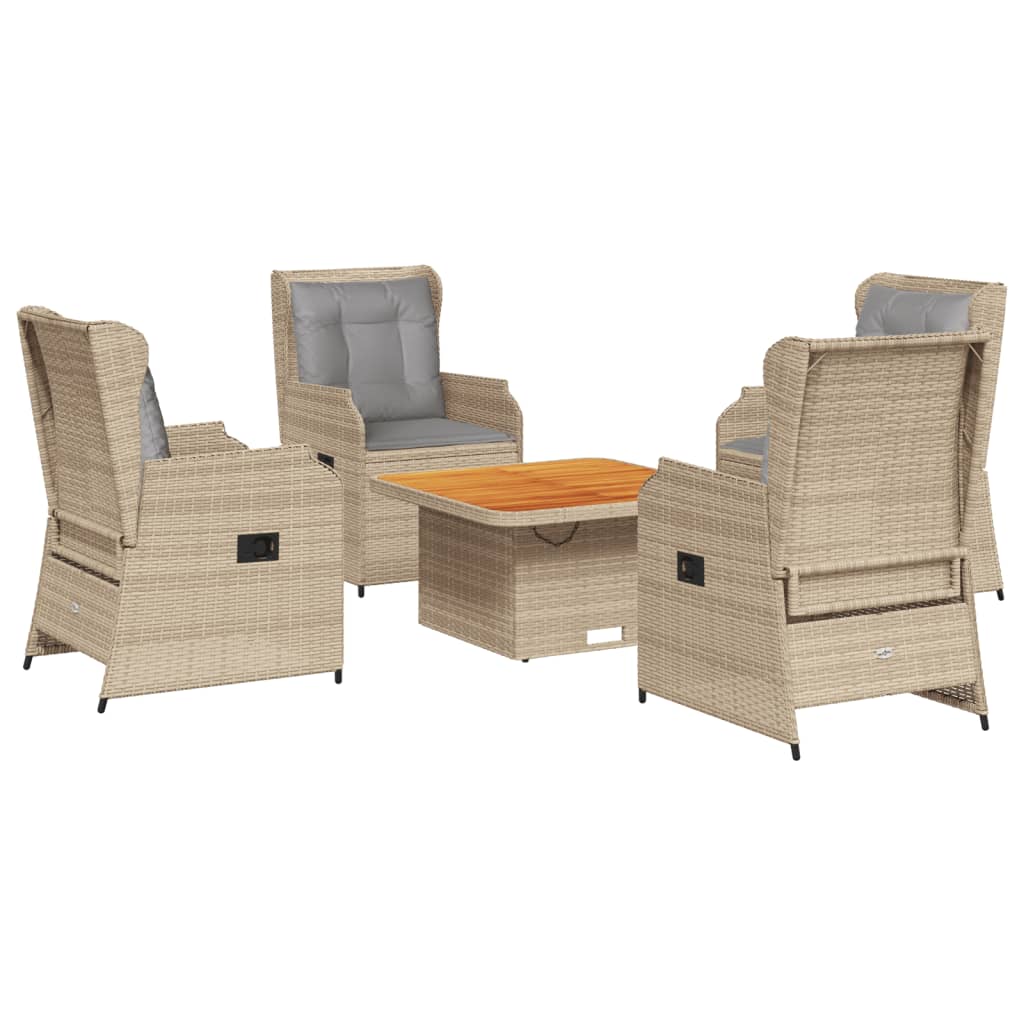 Set muebles de jardín 5 pzas con cojines ratán sintético beige