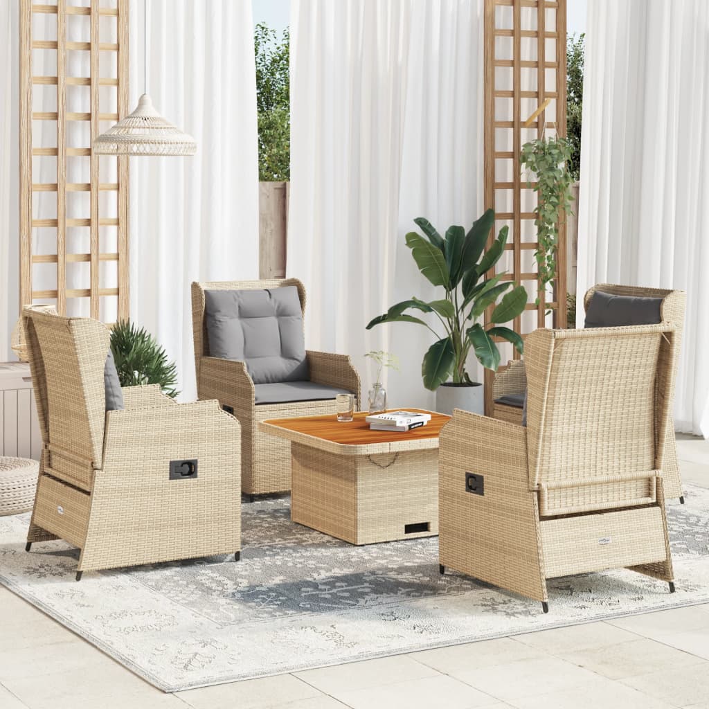 Set muebles de jardín 5 pzas con cojines ratán sintético beige