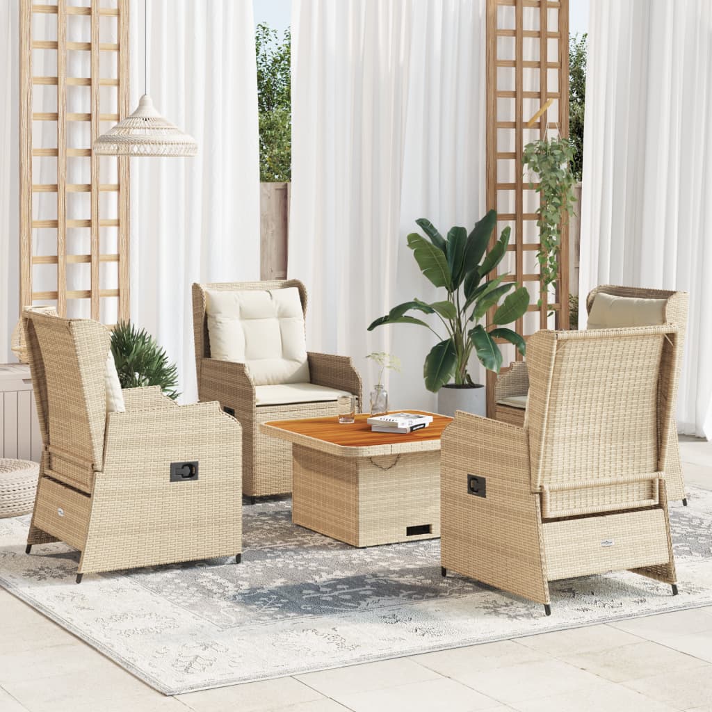 Vetonek Set muebles de jardín 5 pzas con cojines ratán sintético beige