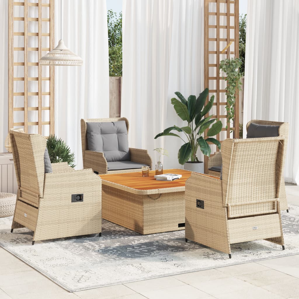 Vetonek Set muebles de jardín 5 pzas con cojines ratán sintético beige