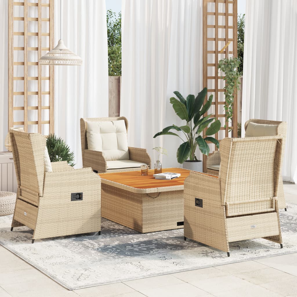 Vetonek Set muebles de jardín 5 pzas con cojines ratán sintético beige