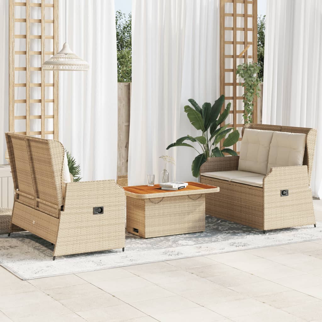 Vetonek Set muebles de jardín 3 piezas y cojines ratán sintético beige