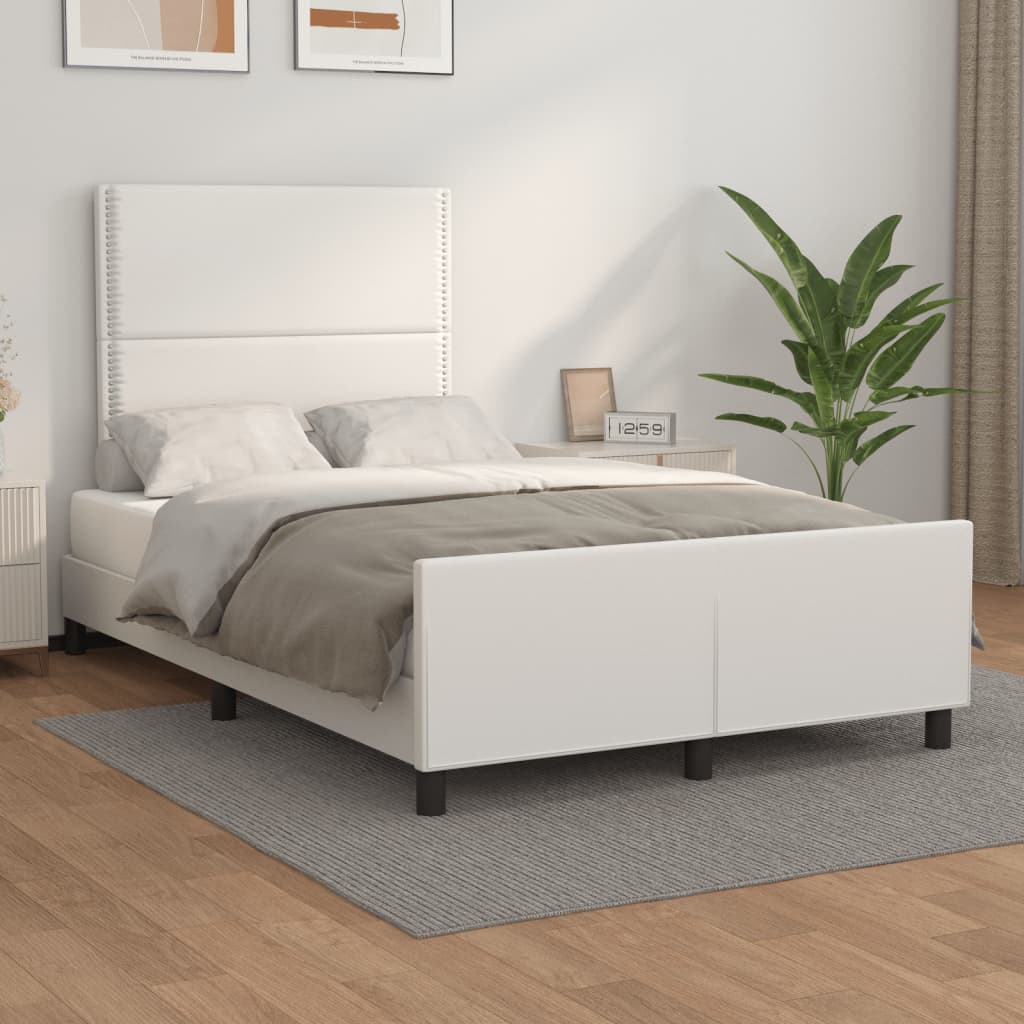 Vetonek Estructura de cama sin colchón cuero sintético blanco 120x190cm