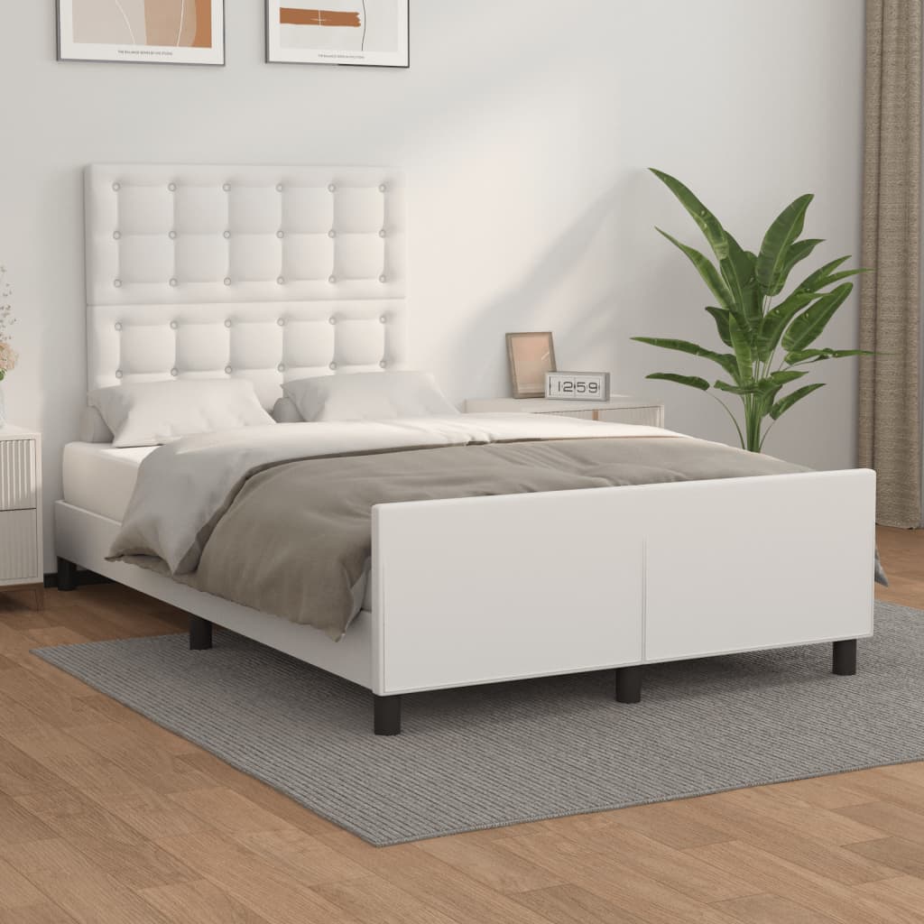 Vetonek Estructura de cama sin colchón cuero sintético blanco 120x190cm