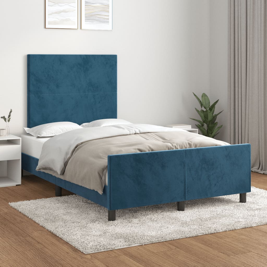 Vetonek Estructura de cama sin colchón terciopelo azul oscuro 120x190cm