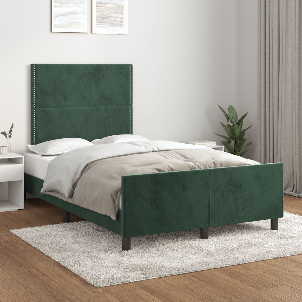 Vetonek Estructura cama sin colchón terciopelo verde oscuro 120x190cm