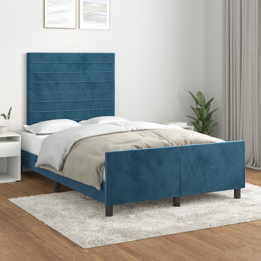 Vetonek Estructura de cama sin colchón terciopelo azul oscuro 120x190cm