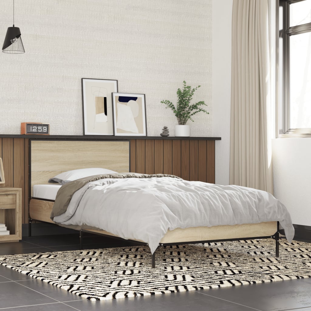 Vetonek Estructura cama madera ingeniería metal roble Sonoma 75x190 cm