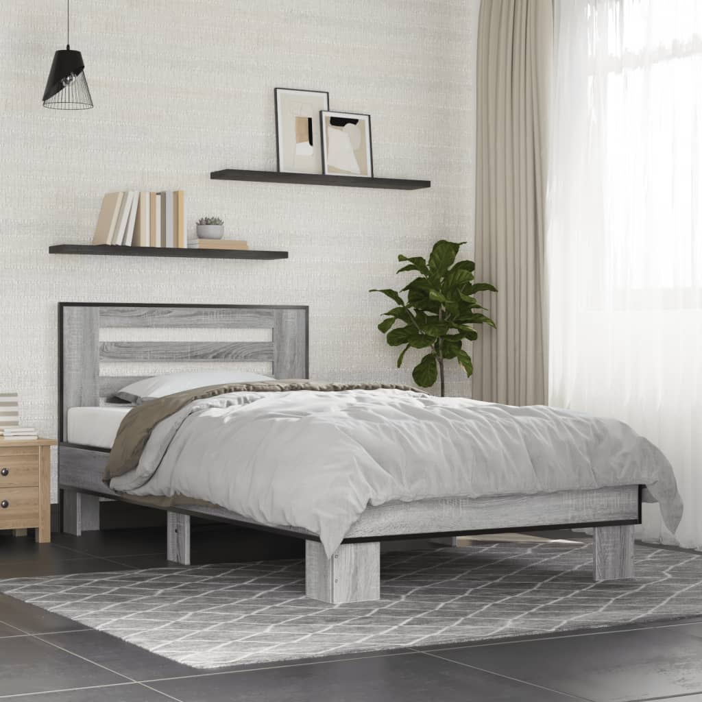 Vetonek Estructura cama madera ingeniería metal gris Sonoma 100x200 cm