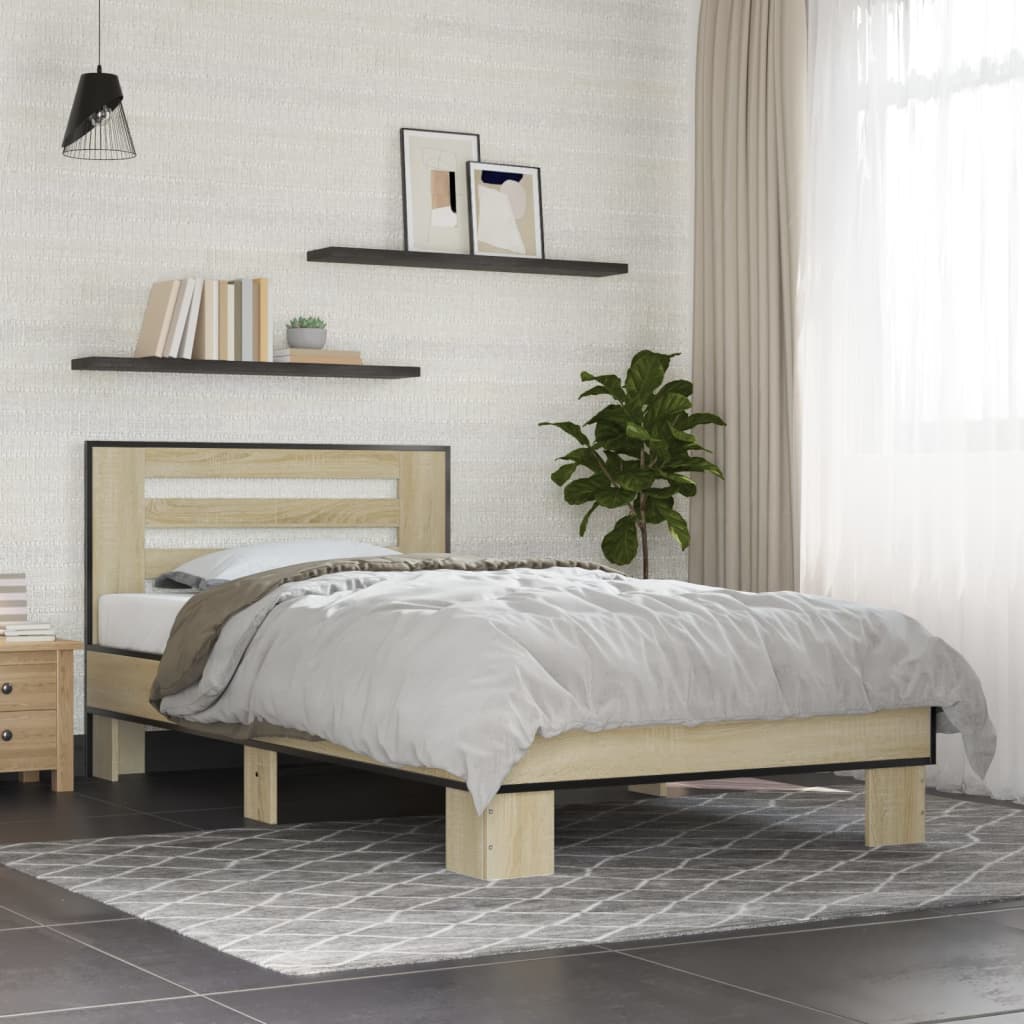 Vetonek Estructura cama madera ingeniería metal roble Sonoma 90x200 cm