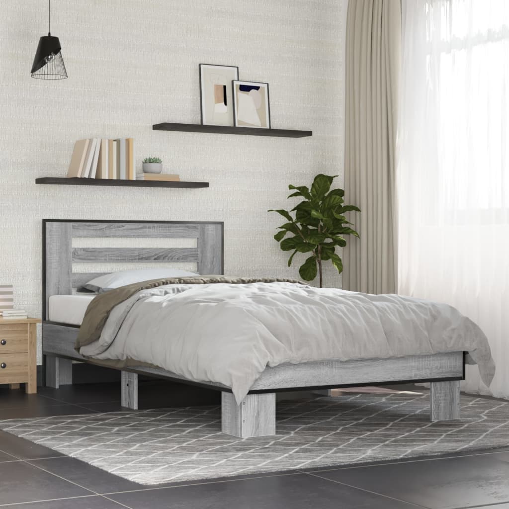 Vetonek Estructura cama madera ingeniería metal gris Sonoma 90x200 cm