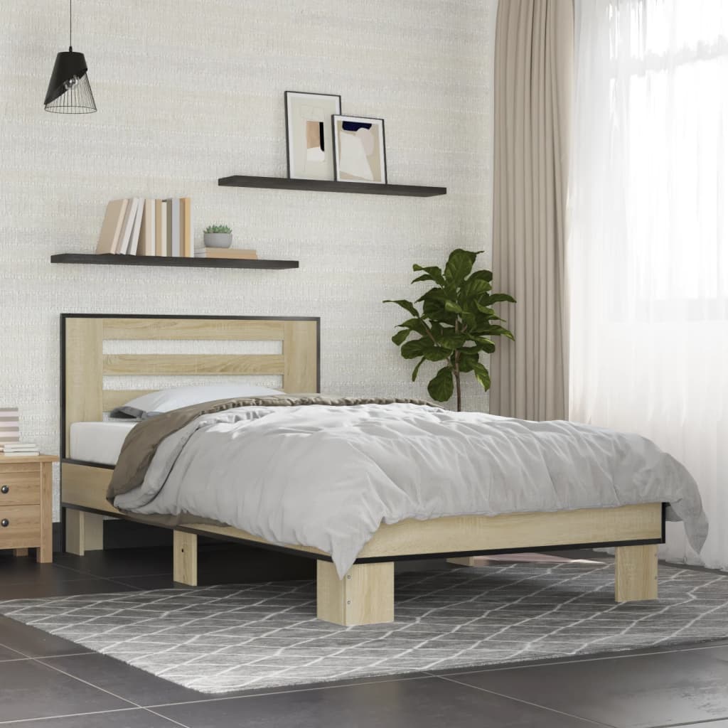 Vetonek Estructura cama madera ingeniería metal roble Sonoma 75x190 cm