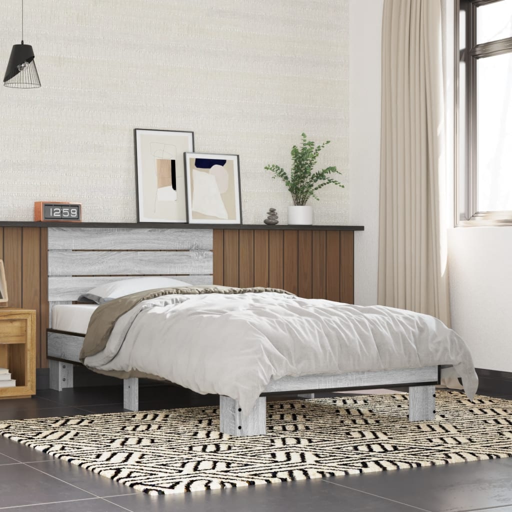 Vetonek Estructura cama madera ingeniería metal gris Sonoma 90x190 cm