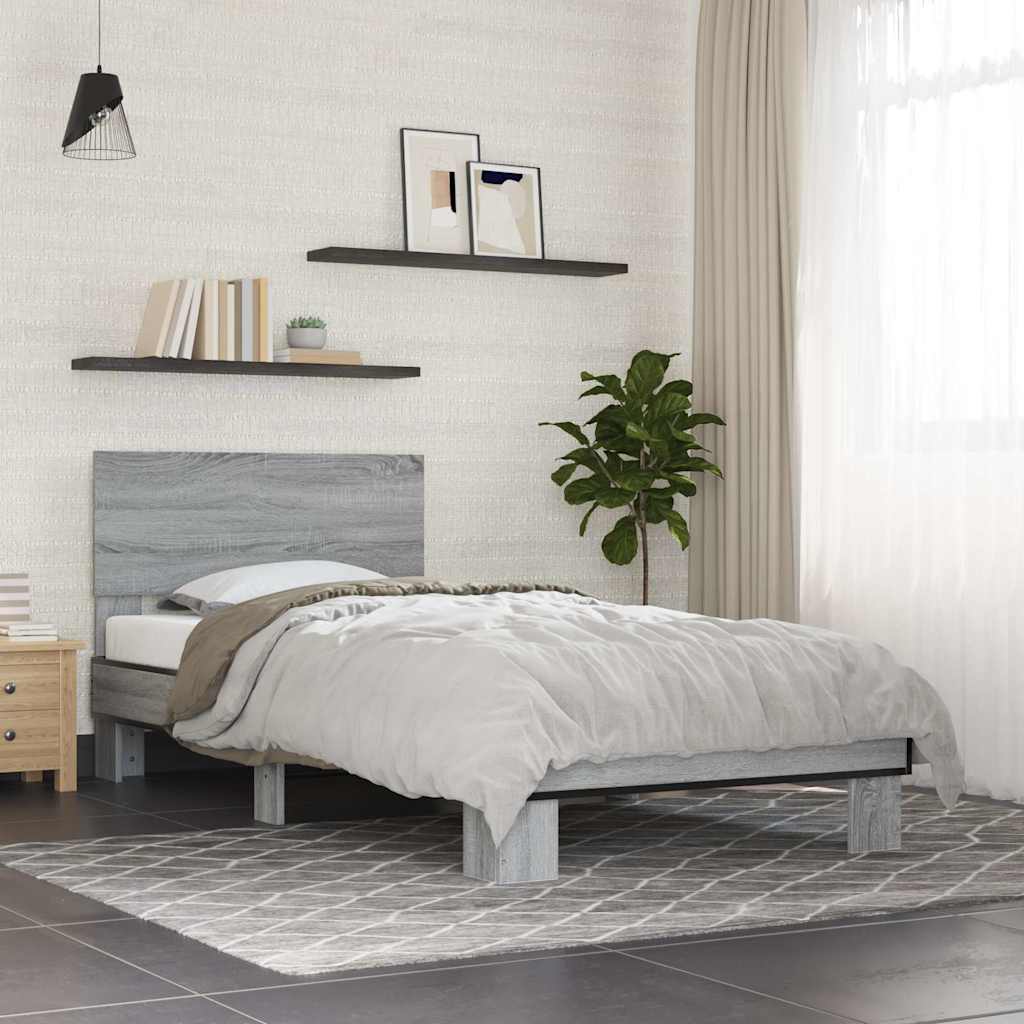 Vetonek Estructura cama madera ingeniería metal gris Sonoma 100x200 cm