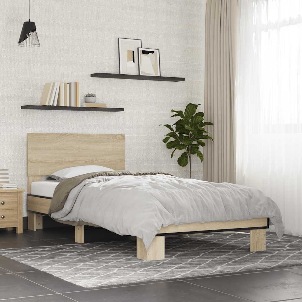 Vetonek Estructura cama madera ingeniería metal roble Sonoma 90x200 cm