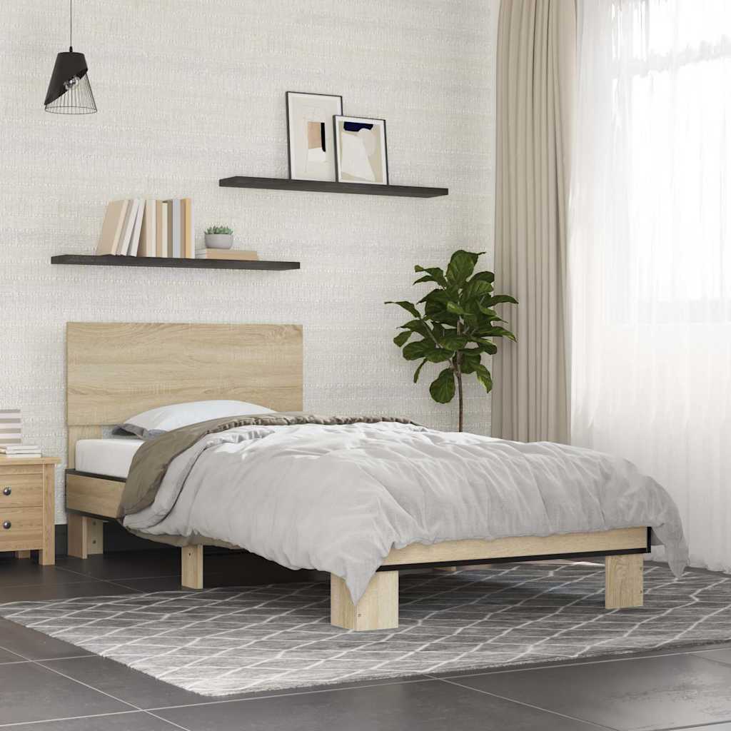 Vetonek Estructura cama madera ingeniería metal roble Sonoma 75x190 cm