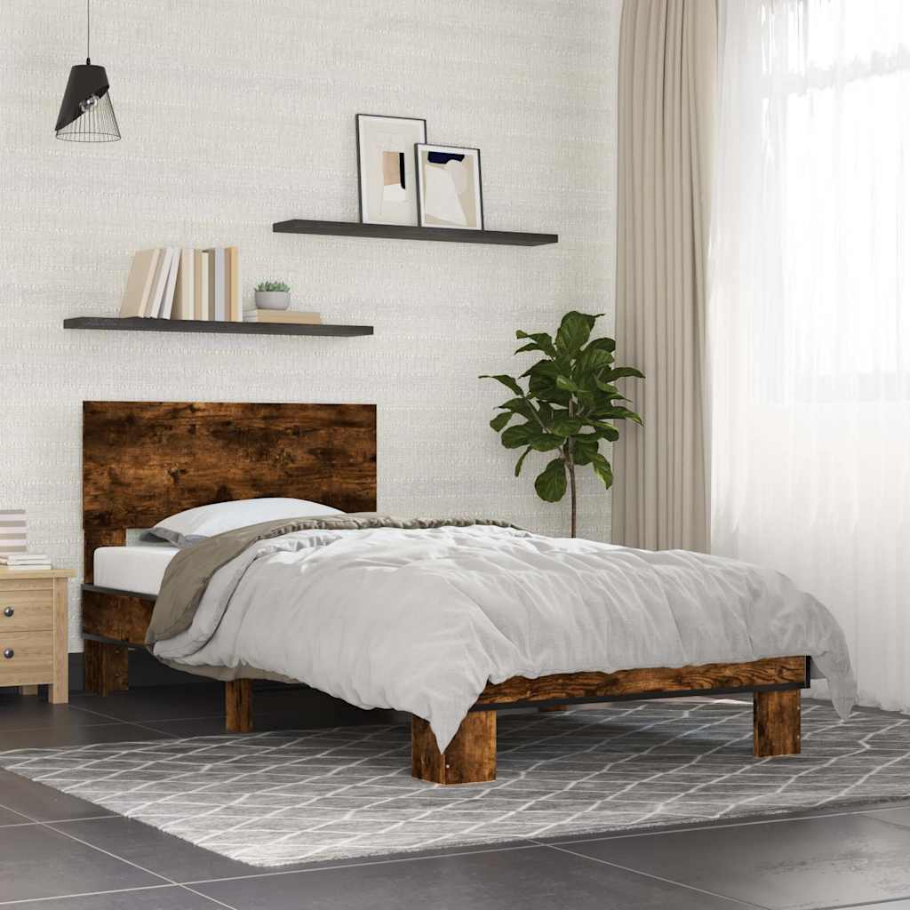 Vetonek Estructura cama madera ingeniería metal roble humo 75x190 cm