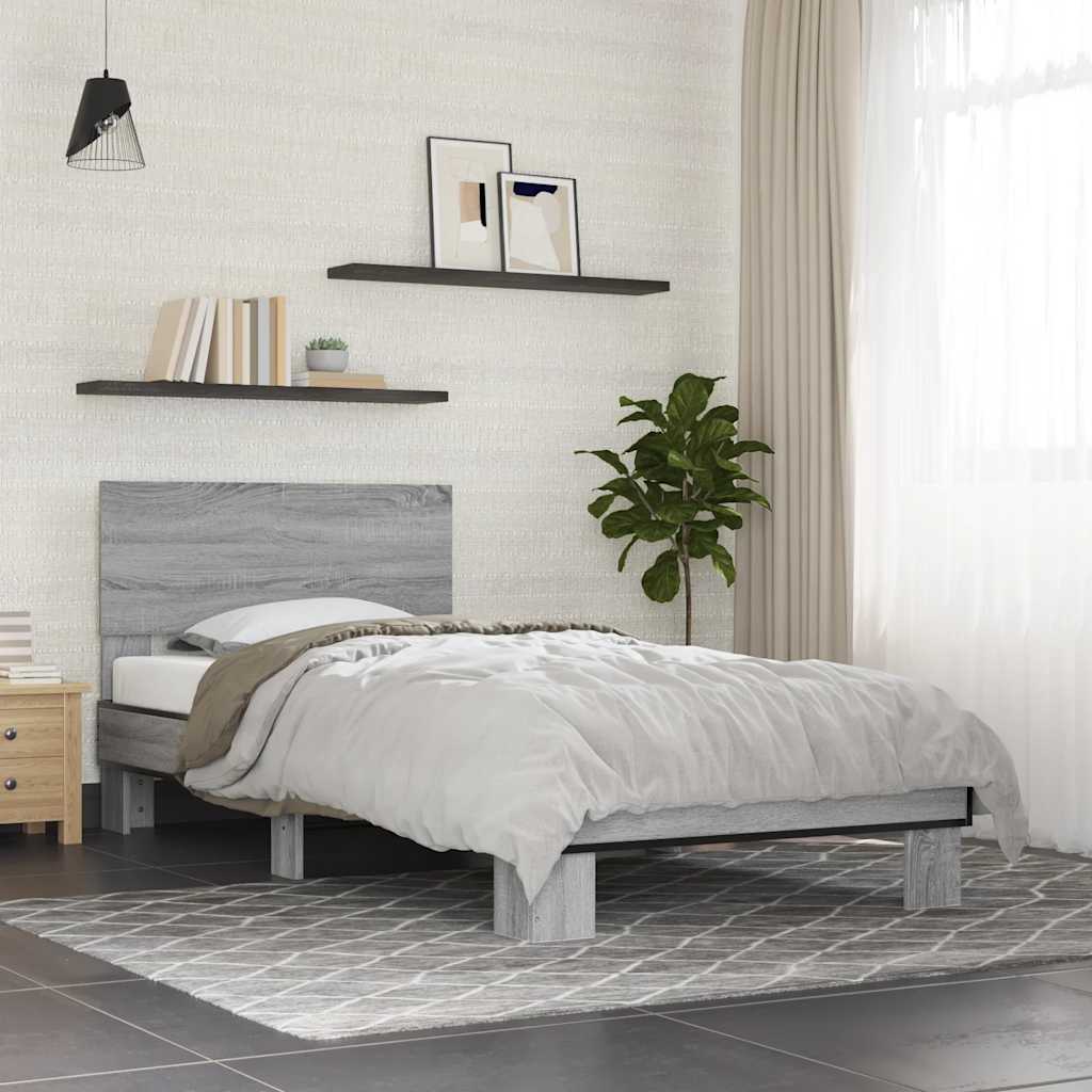 Vetonek Estructura cama madera ingeniería metal gris Sonoma 75x190 cm