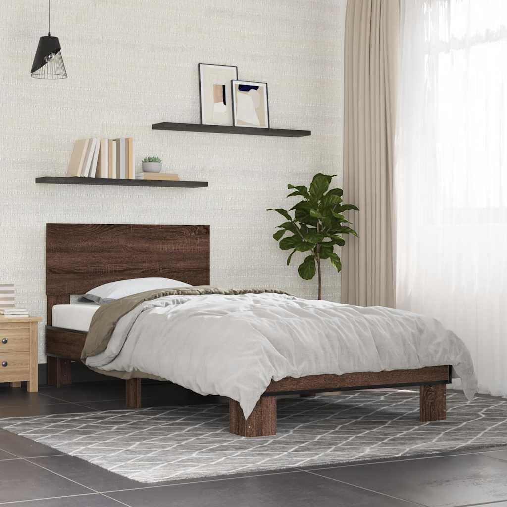 Vetonek Estructura cama madera ingeniería metal roble marrón 75x190 cm