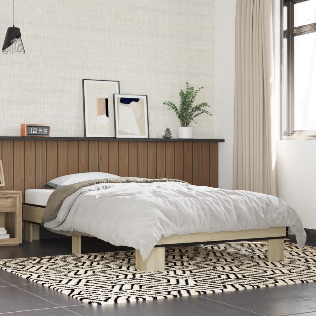 Vetonek Estructura cama madera ingeniería metal roble Sonoma 75x190 cm