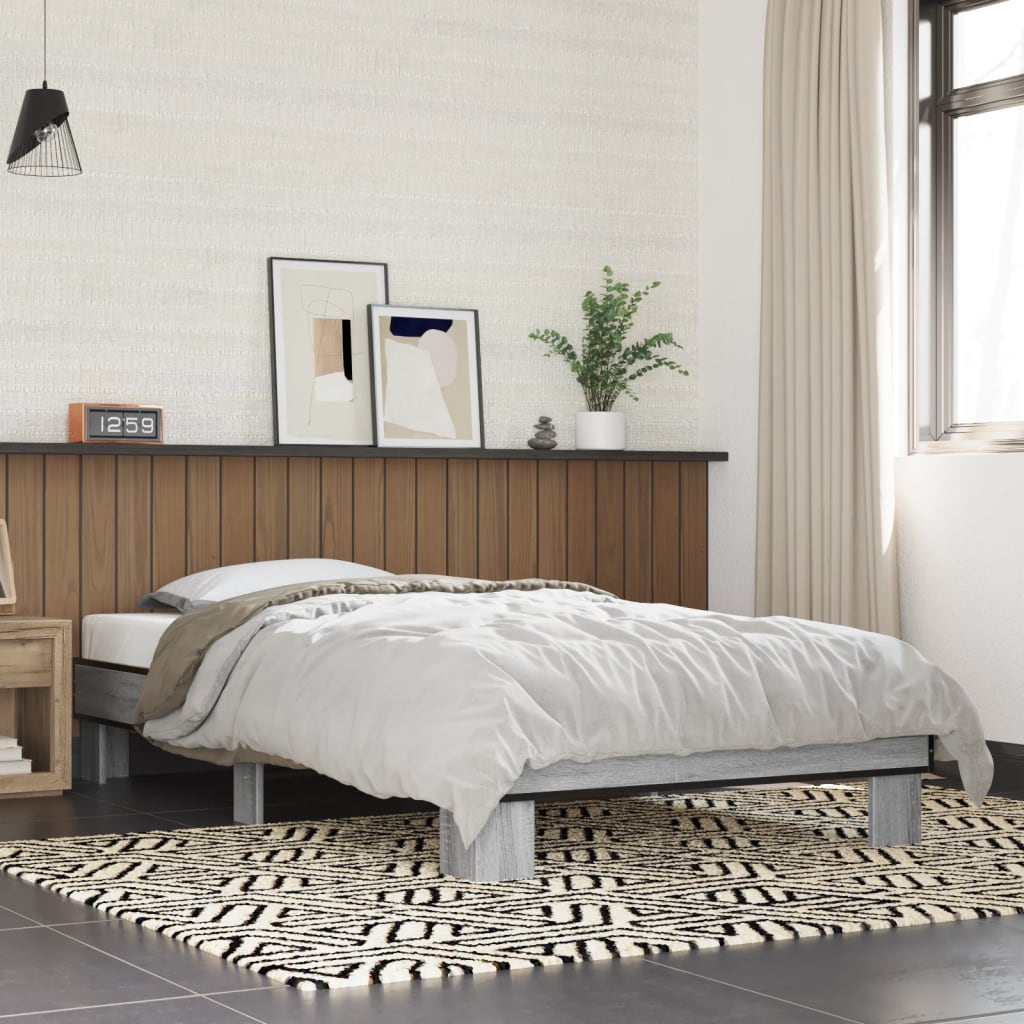 Vetonek Estructura cama madera ingeniería metal gris Sonoma 90x190 cm