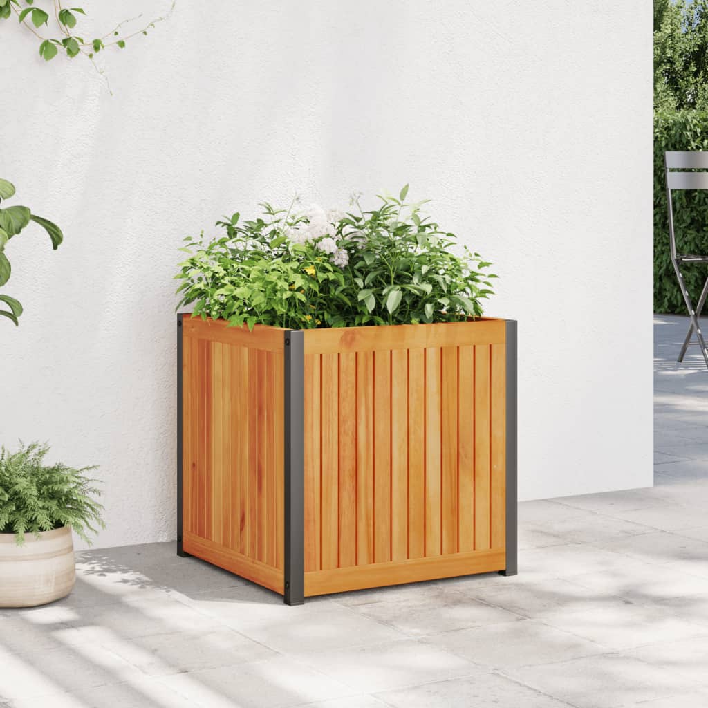 Jardinière en bois d'acacia massif et acier 45x45x44 cm v8881 Vetonek