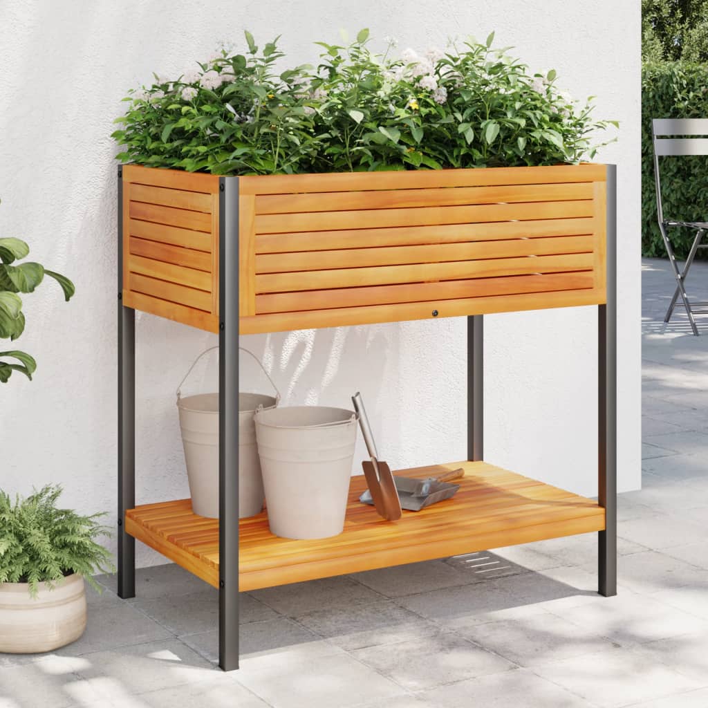 Vetonek Jardinera con estante madera maciza acacia y acero 80x45x80 cm