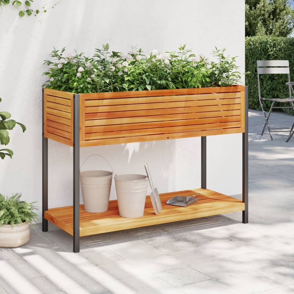 Vetonek Jardinera con estante madera maciza acacia y acero 110x45x80 cm