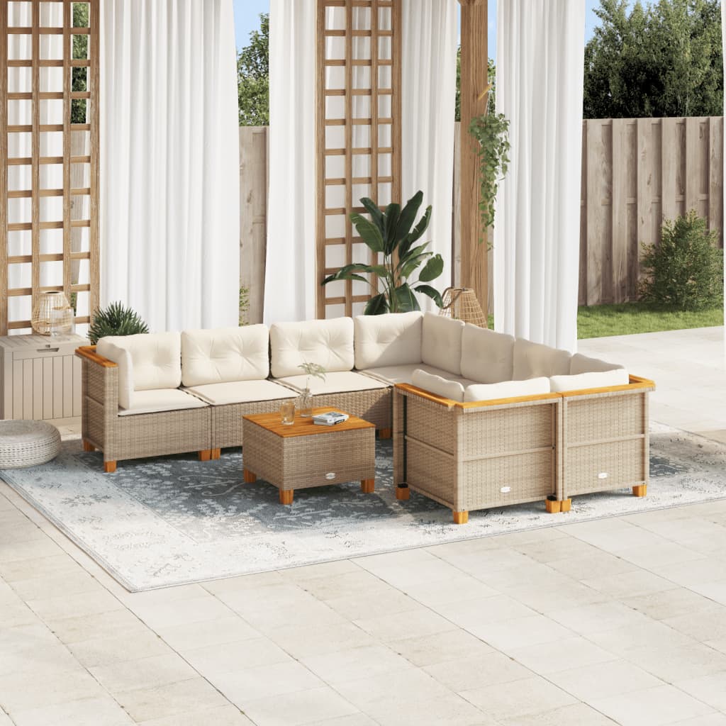 Vetonek Set de sofás de jardín con cojines 9 pzas ratán sintético beige