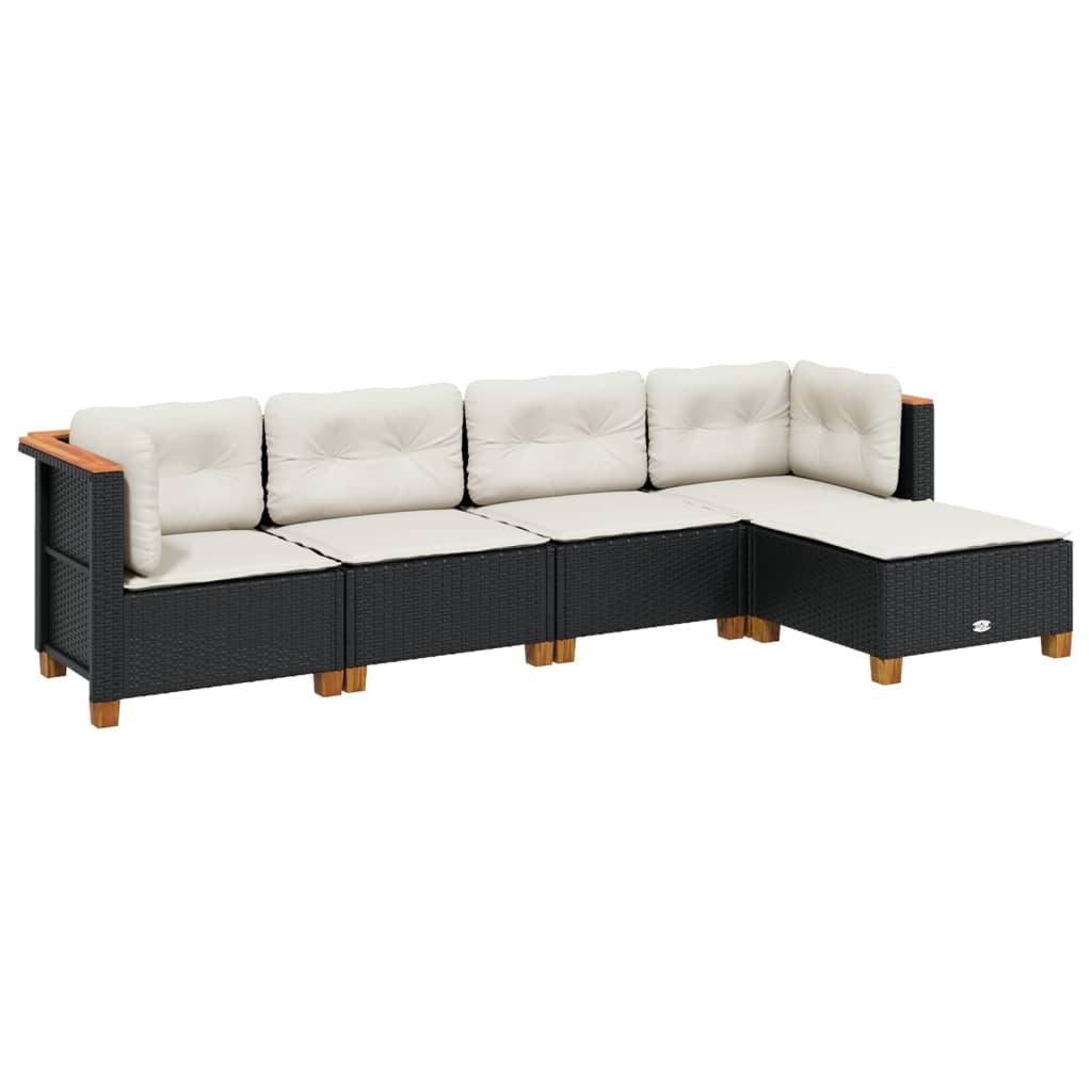Set de muebles de jardín 5 pzas y cojines ratán sintético negro v9925 Vetonek