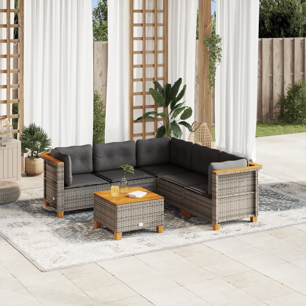 Vetonek Set de muebles de jardín 6 pzas y cojines ratán sintético gris