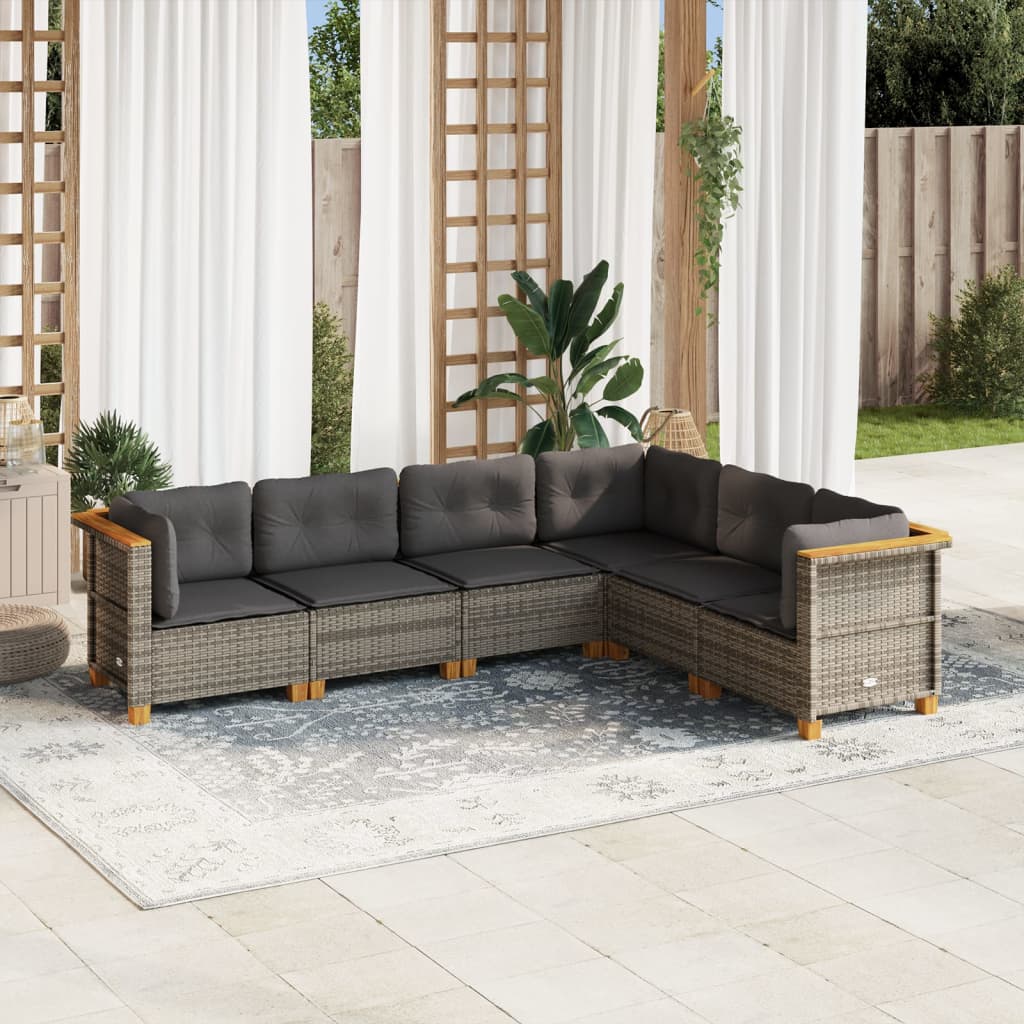 Vetonek Set de muebles de jardín 6 pzas y cojines ratán sintético gris