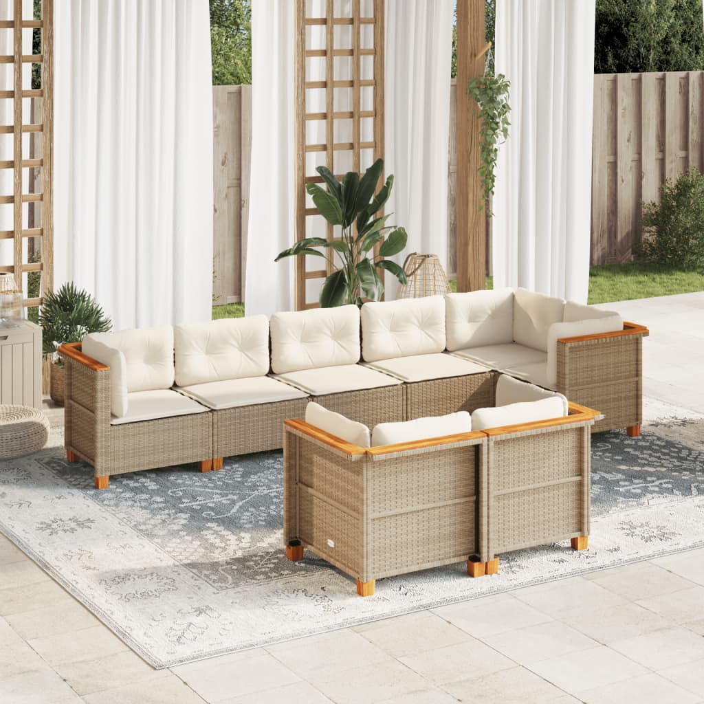 Vetonek Set de sofás de jardín y cojines 8 piezas ratán sintético beige