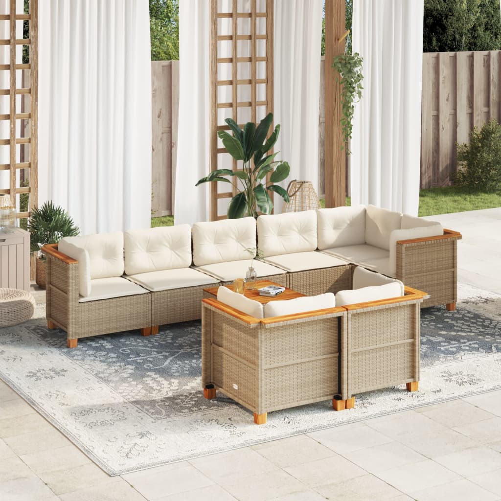 Vetonek Set de sofás de jardín con cojines 9 pzas ratán sintético beige