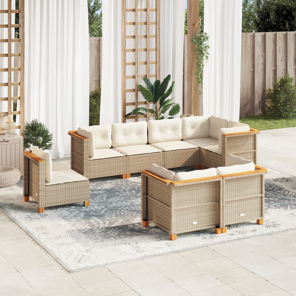 Vetonek Set de sofás de jardín y cojines 8 piezas ratán sintético beige