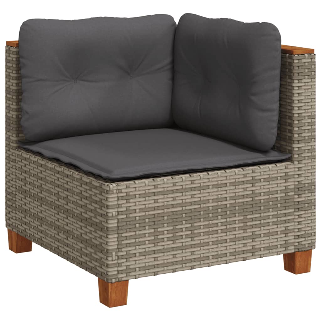 Gartensofas Set 7 Stcs mit grauen synthetischen Rattan -Kissen