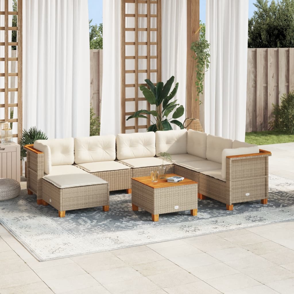 Vetonek Set de sofás de jardín y cojines 8 piezas ratán sintético beige