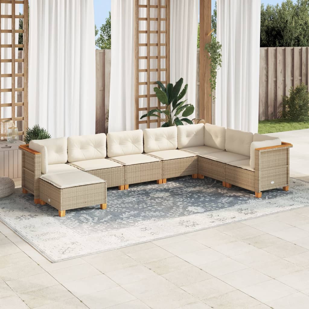 Vetonek Set de sofás de jardín y cojines 8 piezas ratán sintético beige