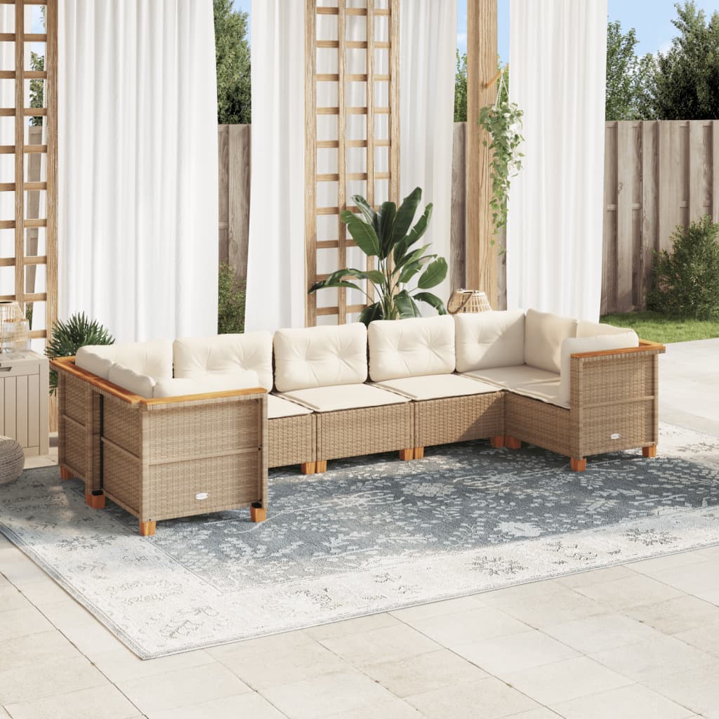 Vetonek Set sofás de jardín 7 piezas y cojines ratán sintético beige