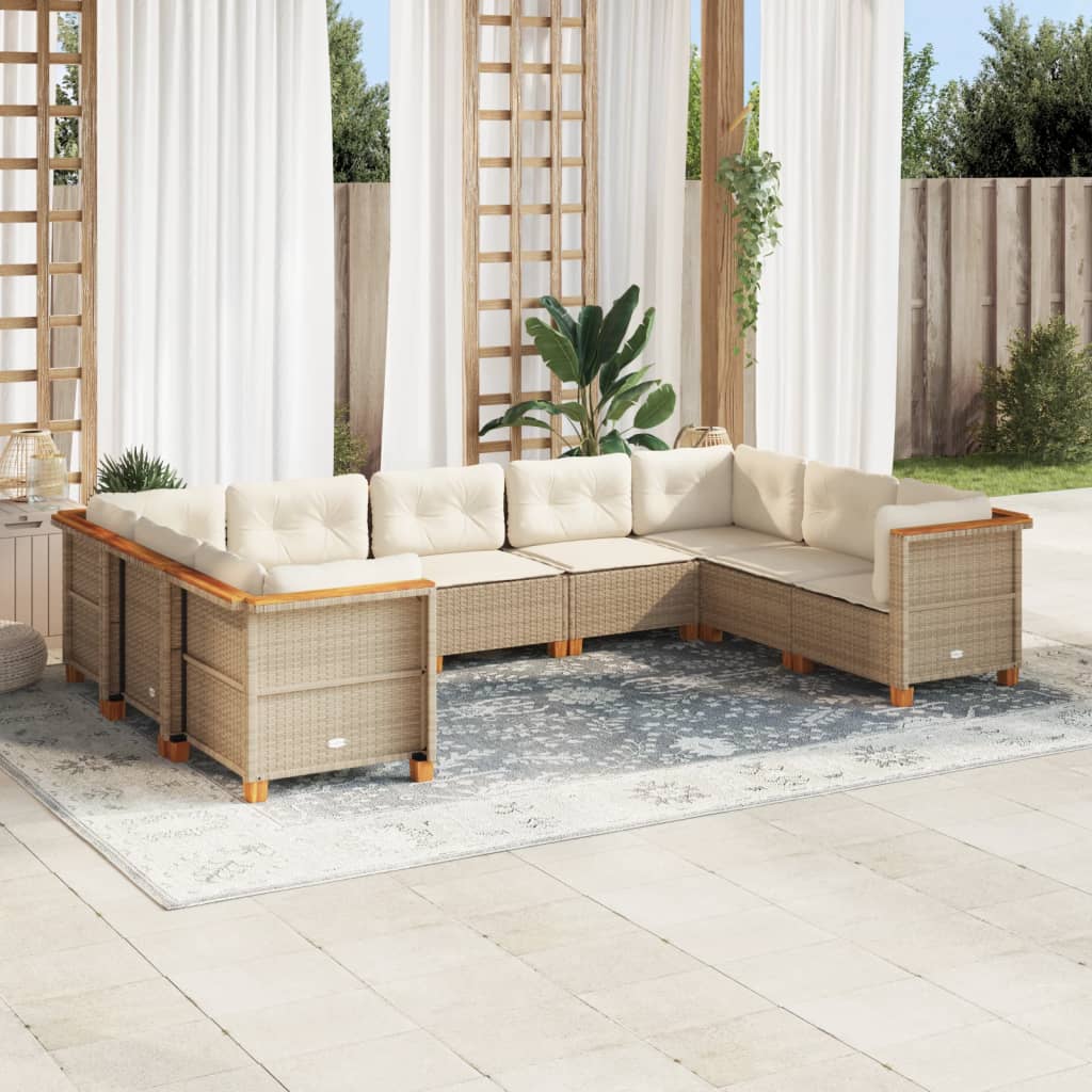 Vetonek Set de sofás de jardín con cojines 9 pzas ratán sintético beige