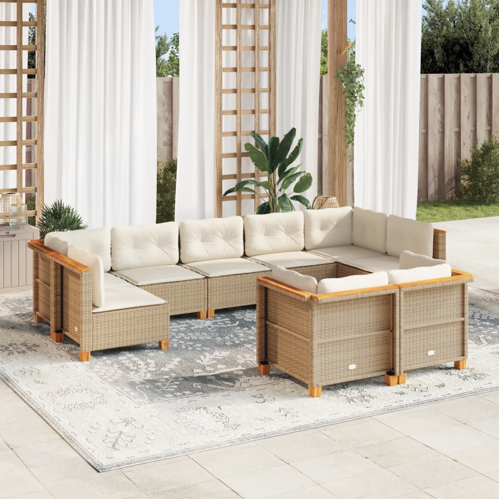 Vetonek Set de sofás de jardín con cojines 9 pzas ratán sintético beige